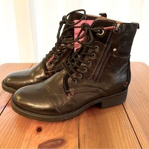 Comfortiva Black Leather Ankle Boots Size 8 Wide Lace-up Zipper ‘Sarango’ Style